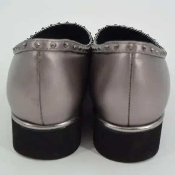 Sacha London Yaiza Pewter Leather Studded Pointed Toe Platform Shoes Size 7 - Picture 7 of 11